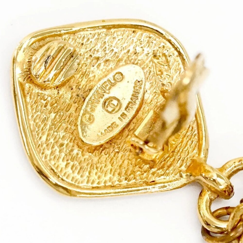 CHANEL CC Logos Fringe Dangle Clip-On Earrings Gold Tone Auth w/Box h1101 - Picture 6 of 7